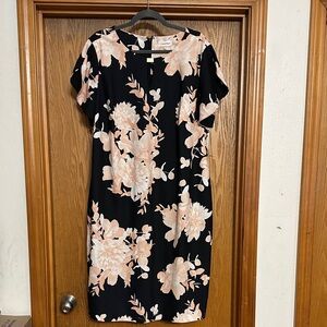 Calvin Klein Black and Cream Floral Midi Dress
